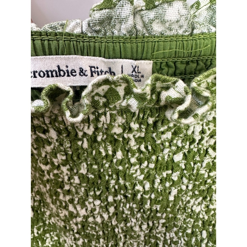Abercrombie & Fitch Green Floral Linen Blend Smocked Puff Sleeve Midi Dress XL - Picture 7 of 12